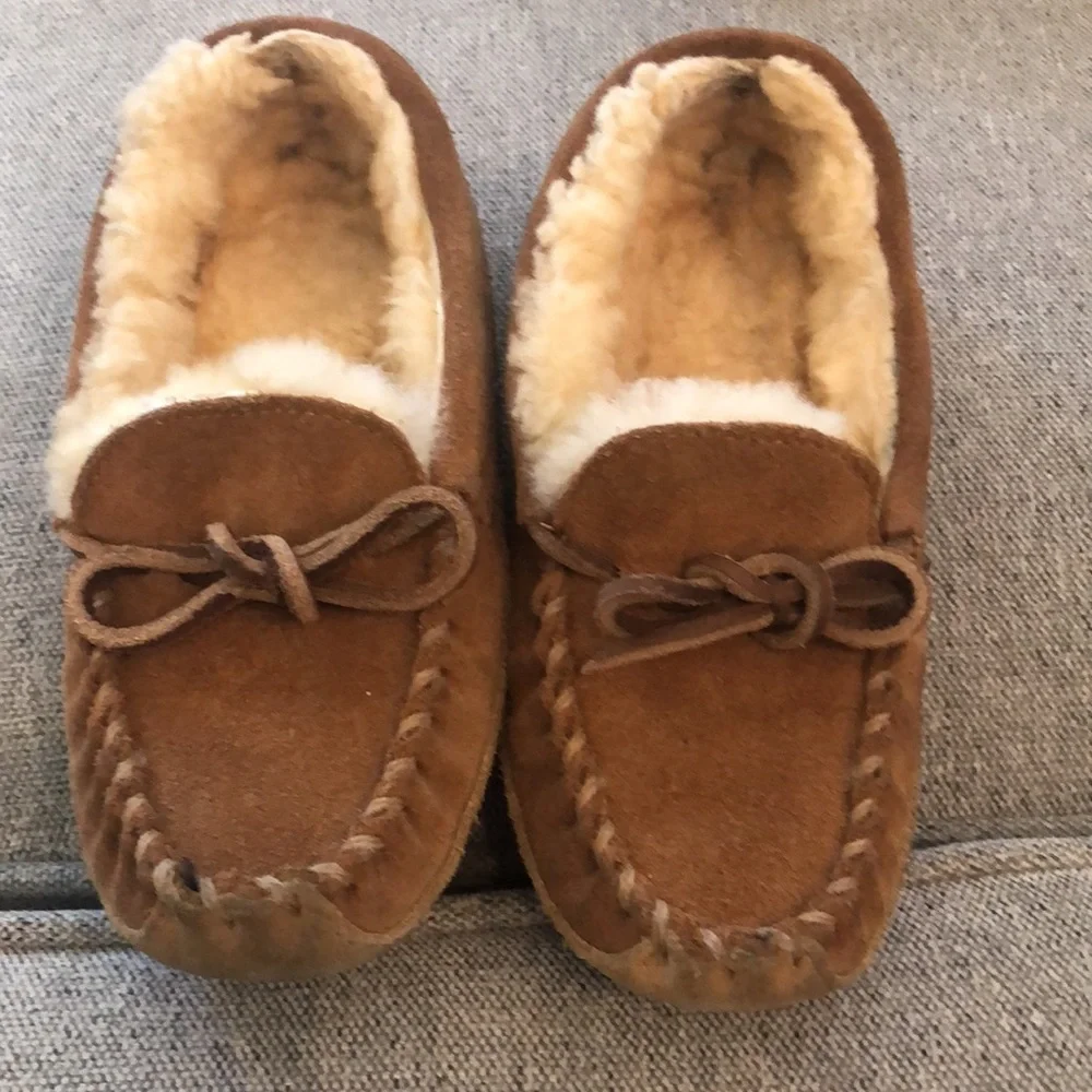 UGG Kids Chestnut Brown Shearling Lined Moccasin Slippers